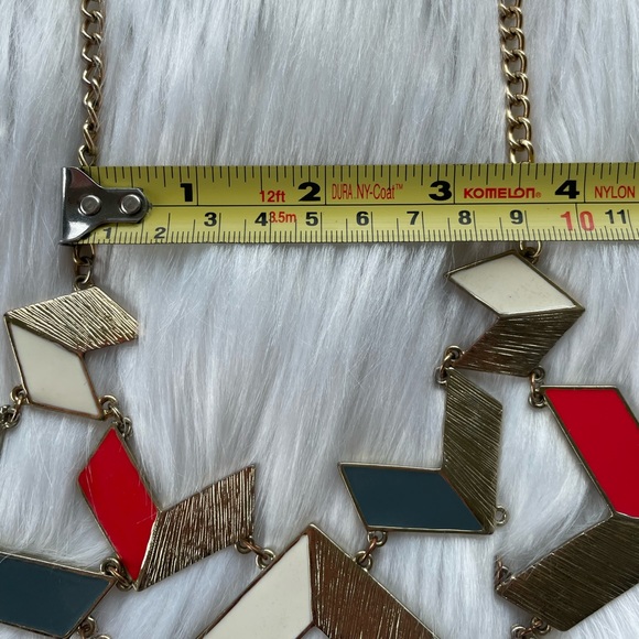 Gold and Red Aztec Geometric Statement Necklace - Picture 11 of 14